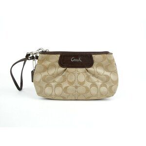 Coach Signature Khaki Brown Ashley Wristlet